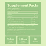 Sapling Omega 3 Algae Based DHA & EPA - Tabla Nutricional - 60 Cápsulas Blandas Veganas - Haz Tu Pedido