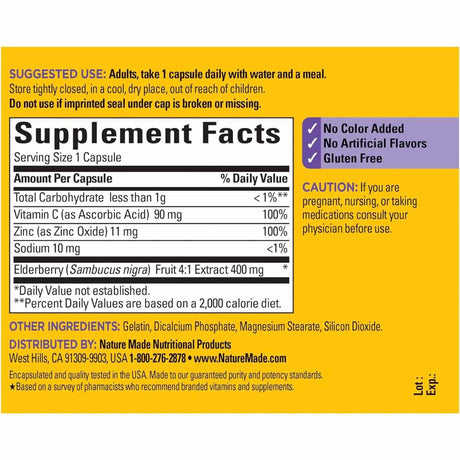 Nature Made: Combinación Potente de Saúco y Vitamina C - 400 mg - Envase de 60 Cápsulas