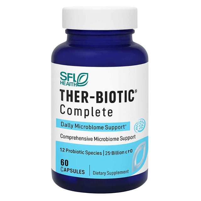 Frasco de suplemento SFI Health Ther-Biotic Complete 25 Billion CFU 60 cápsulas