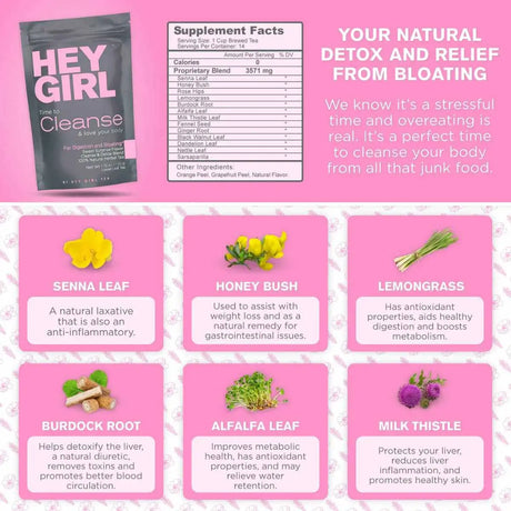  Hey Girl - Té de Hierbas Detox - 50 g - 14 Servicios - Tabla Nutricional - Haz Tu Pedido
