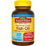 Frasco frontal de Nature Made omega 3 de aceite de pescado, presentación de 45 cápsulas blandas
