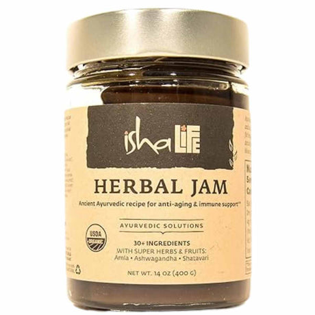  "Experimenta la excelencia de Isha Life en cada cucharada con nuestro Herbal Jam de 400 g. Deléitate con una mezcla única de hierbas naturales, cuidadosamente elaborada para brindarte salud y bienestar en cada bocado."