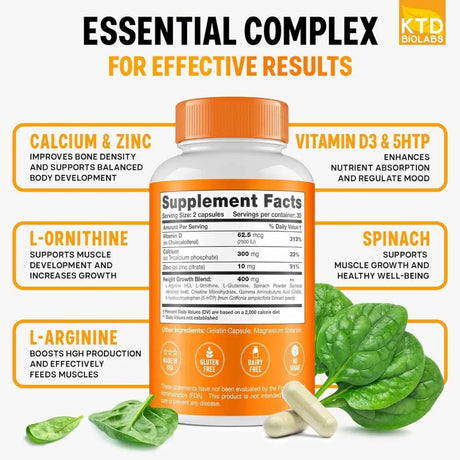 Ktd biolabs vitaminas para Crecer - Suplemento de Altura para Niños - 60 Cápsulas - 30 Servicios - Tabla Nutricional - Haz Tu Pedido.