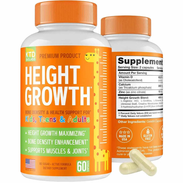 Ktd biolabs vitaminas para Crecer - Suplemento de Altura para Niños - 60 Cápsulas - 30 Servicios -Haz Tu Pedido.