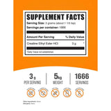 BulkSupplements.com Éster etílico de creatina HCl - 5000 g - Tabla Nutricional - Haz Tu Pedido