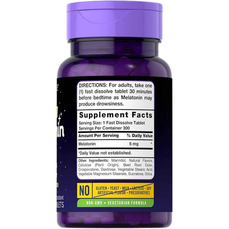 Carlyle Melatonina 5 - Sabor Bayas - 300 Tabletas de disolución rápida - Tabla Nutricional - Haz Tu Pedido