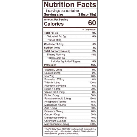 Foods Alive Levadura Nutricional  - 170 g - Tabla Nutricional - Haz Tu Pedido