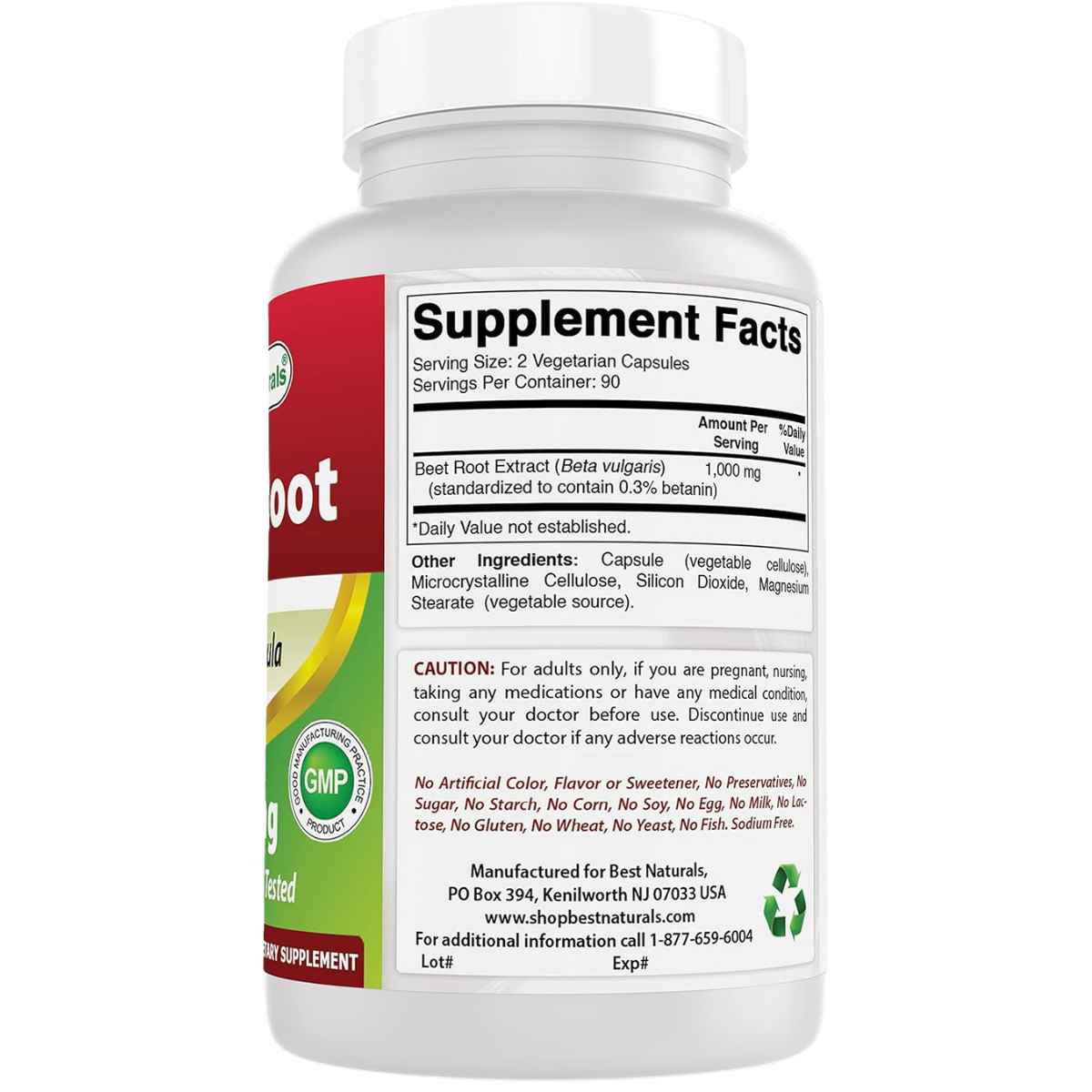 Best Naturals Raíz de Remolacha 500 mg - 180 Cápsulas Vegetarianas - Tabla Nutricional - Haz Tu Pedido