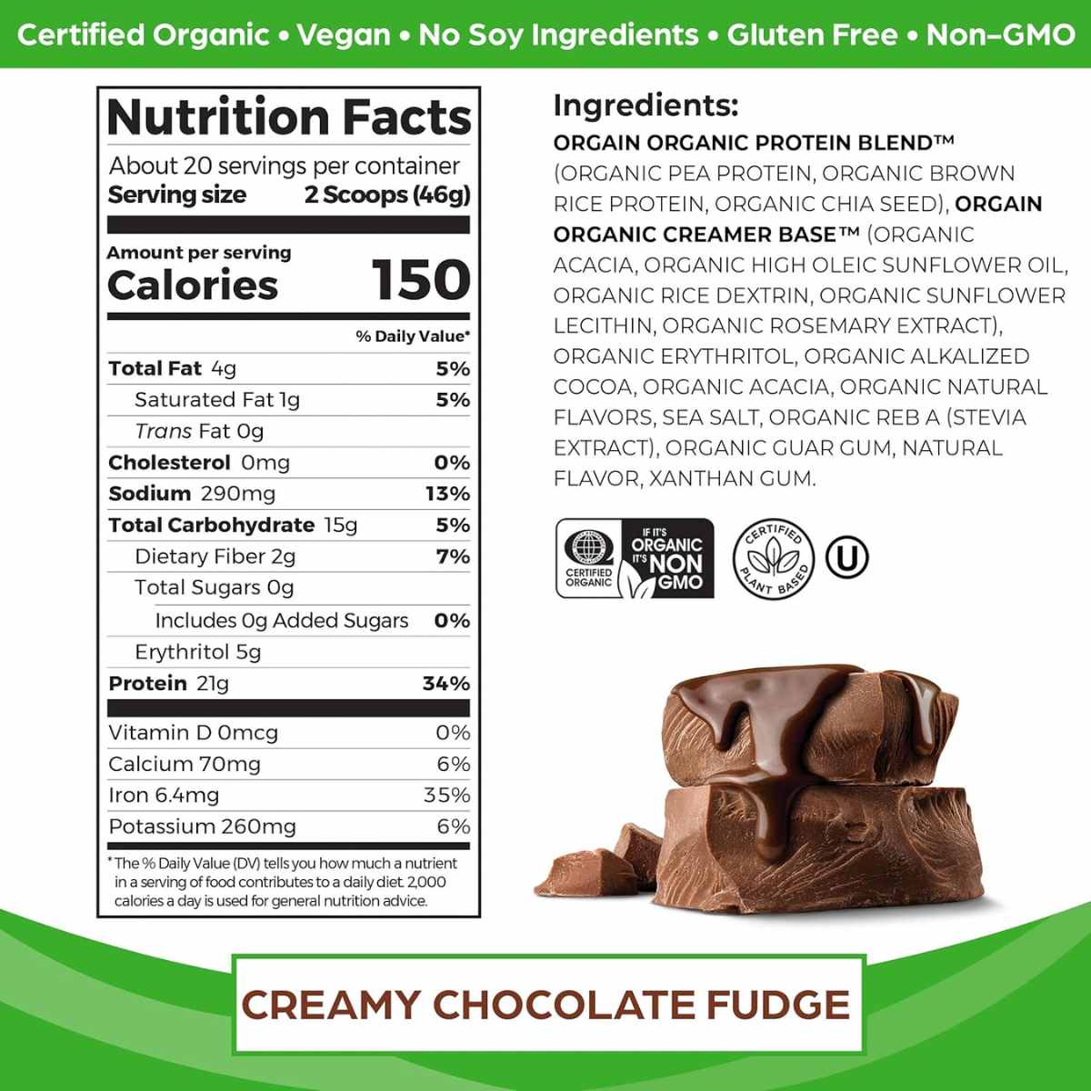 Orgain Proteína Orgánica 21 g - Sabor Chocolate Caramelizado - 920 g - Tabla Nutricional - Haz Tu Pedido