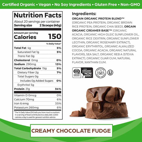 Orgain Proteína Orgánica 21 g - Sabor Chocolate Caramelizado - 920 g - Tabla Nutricional - Haz Tu Pedido