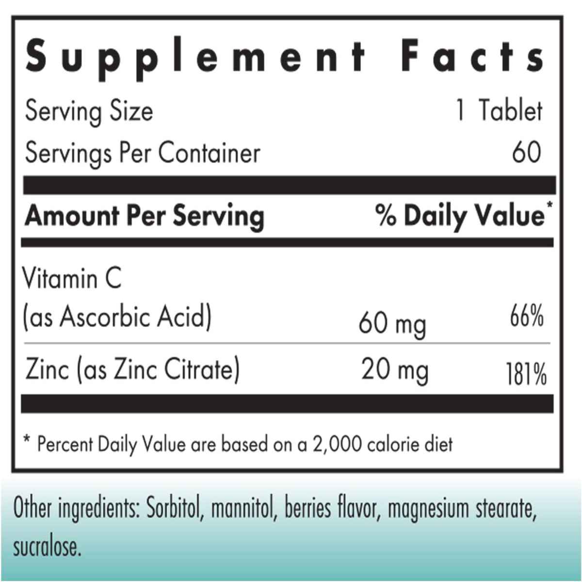 NutriCology Zinc con Vitamina C - 60 Tabletas Masticable - Tabla Nutricional - Haz Tu Pedido