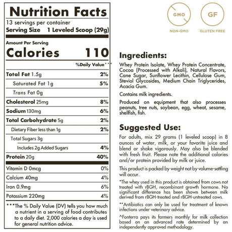 Solgar Proteína de Suero de Leche de Vacas Alimentados con Pasto 20 g - Sabor Chocolate - 377 g - Tabla Nutricional - Haz Tu Pedido