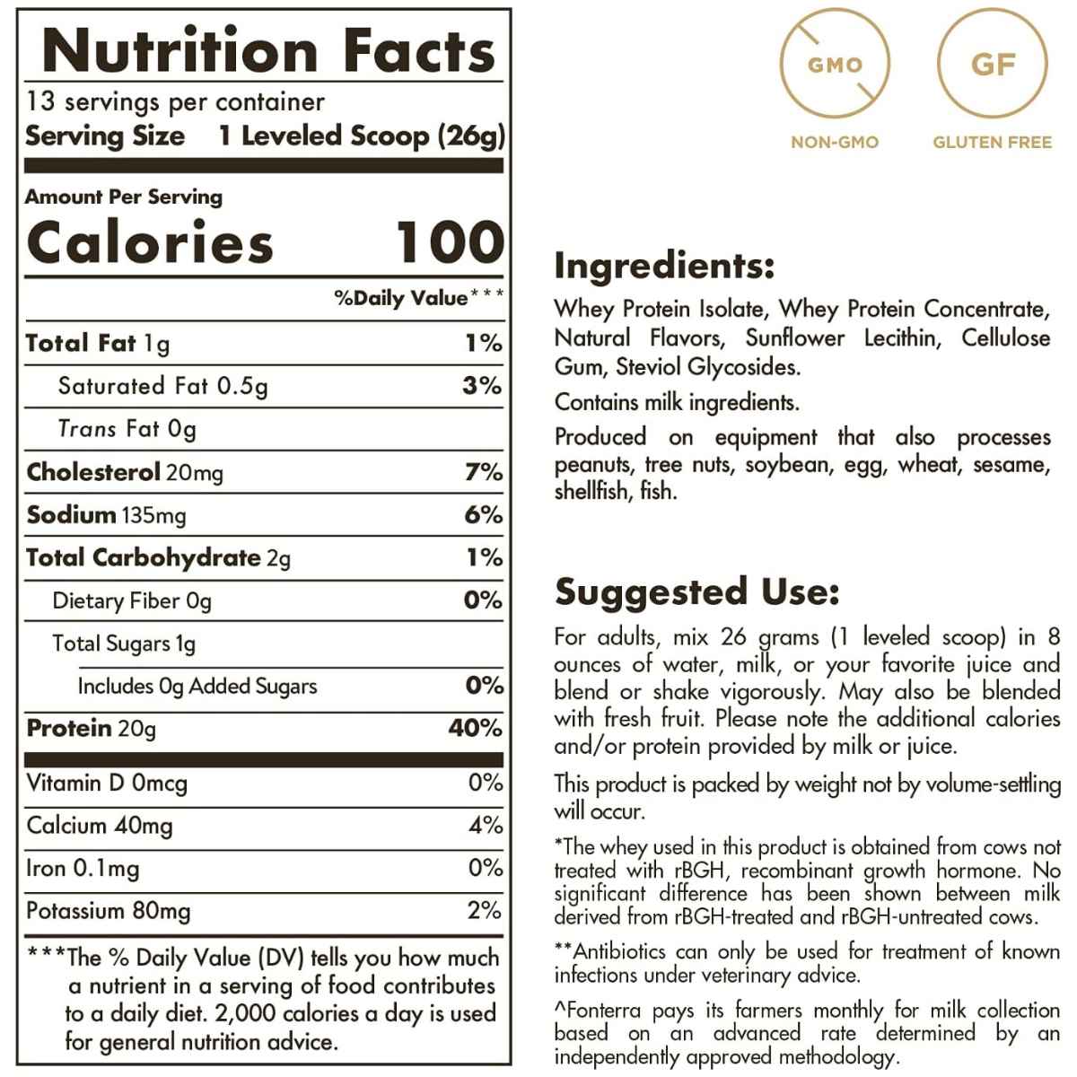 Solgar Proteína de Suero de Leche de Vacas Alimentados con Pasto 20 g - Sabor Vainilla - 338 g - Tabla Nutricional - Haz Tu Pedido