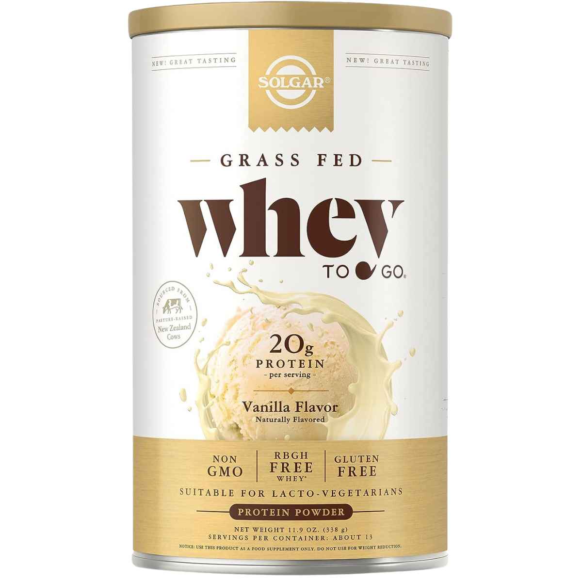 Solgar Proteína de Suero de Leche de Vacas Alimentados con Pasto 20 g - Sabor Vainilla - 338 g - Haz Tu Pedido