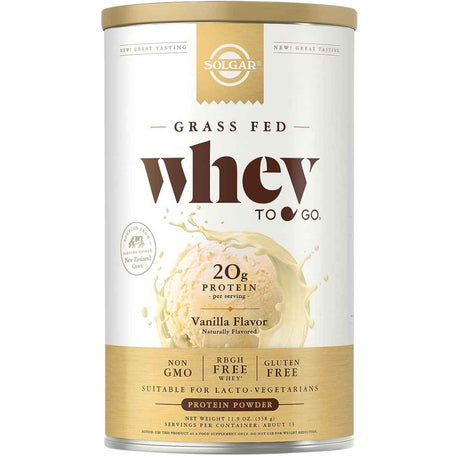 Solgar Proteína de Suero de Leche de Vacas Alimentados con Pasto 20 g - Sabor Vainilla - 338 g - Haz Tu Pedido
