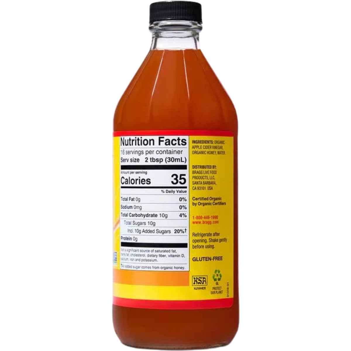 Bragg Vinagre de Sidra de Manzana - Sabor Miel - 473 ml - Tabla Nutricional - Haz Tu Pedido