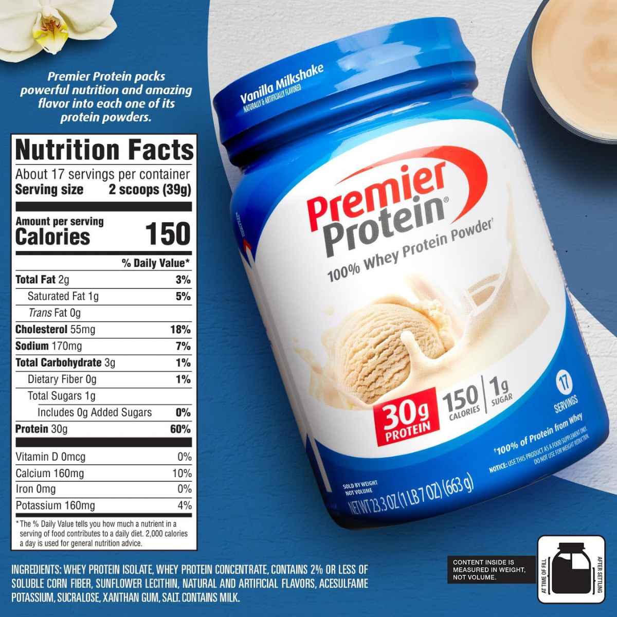 Premier Protein Proteína de Suero de Leche 30 g - Sabor Malteada de Vainilla - 663 g - Tabla Nutricional - Haz Tu Pedido