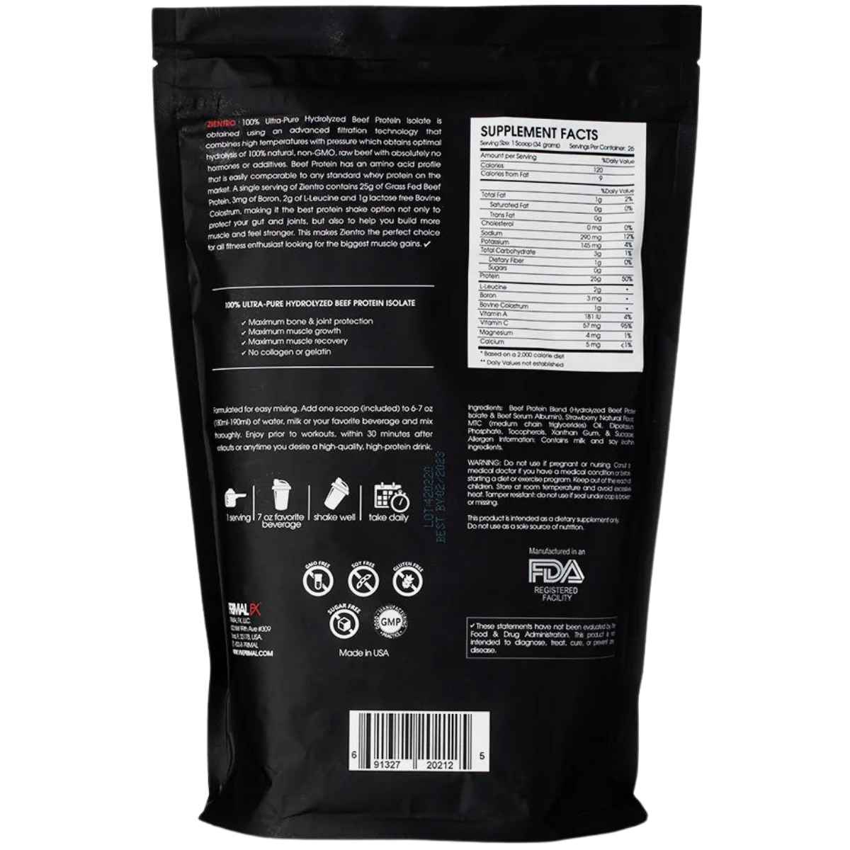 PrimalFX Proteína Ultra Ripped Zientro 25 g - Sabor Vainilla - 900 polvo - Tabla Nutricional - Haz Tu Pedido