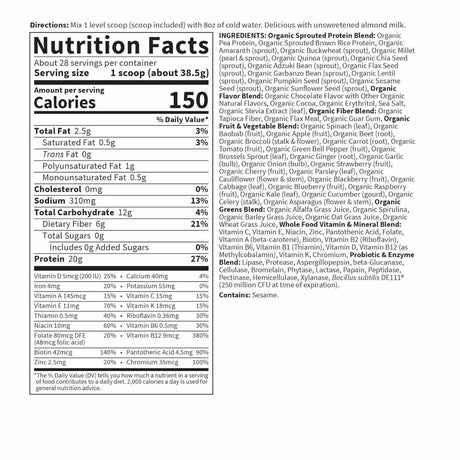 Garden of Life Proteína Orgánica Vegana - Sabor Chocolate - 1078 g - Tabla Nutricional - Haz Tu Pedido