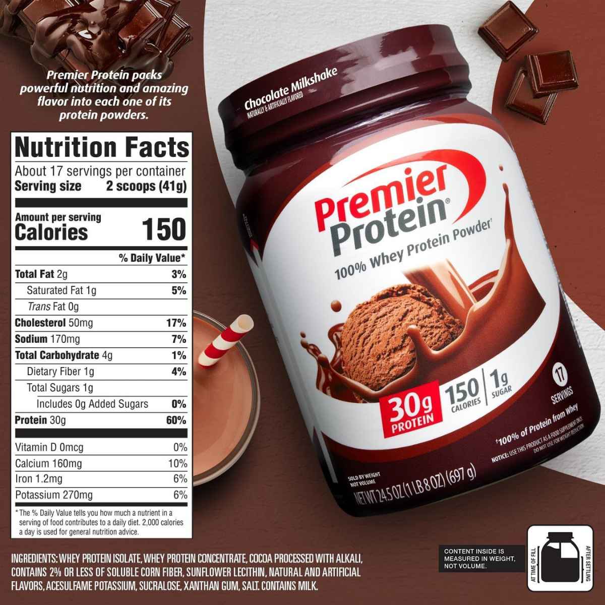Premier Protein Proteína de Suero de Leche 30 g - Sabor Batido de chocolate - 697 g - Tabla Nutricional - Haz Tu Pedido