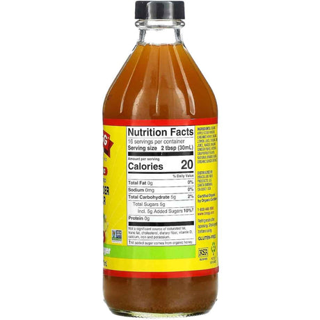 Bragg Vinagre de Sidra de Manzana - Sabor Jengibre Cítrico - 473 ml - Tabla Nutricional - Haz Tu Pedido