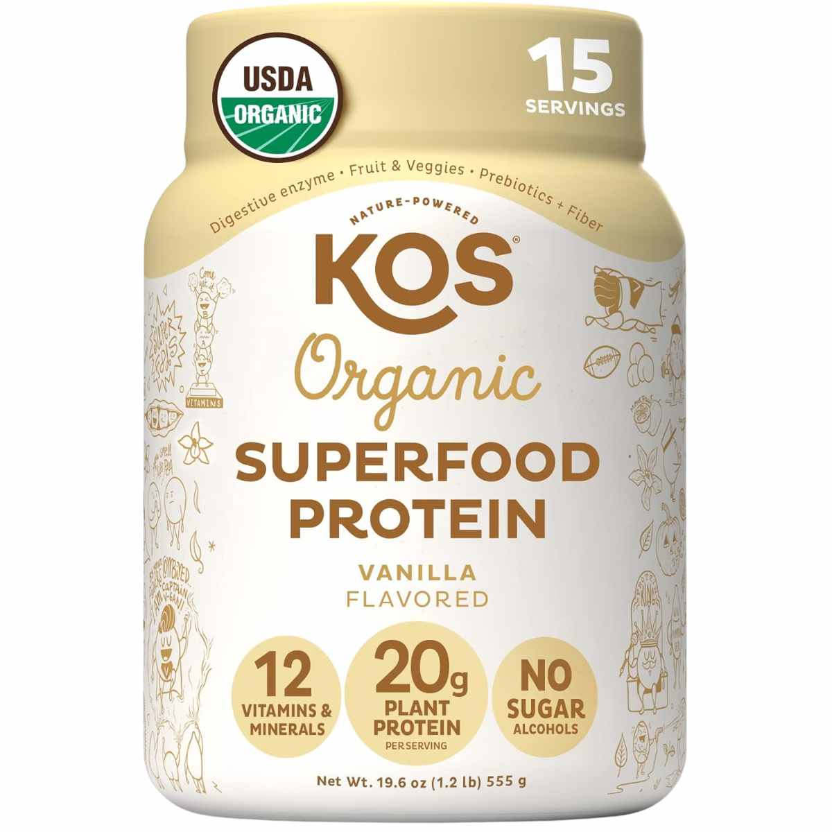 KOS Proteína Vegetal Orgánica 20 g - Sabor Vainilla - 585 g - Haz Tu Pedido