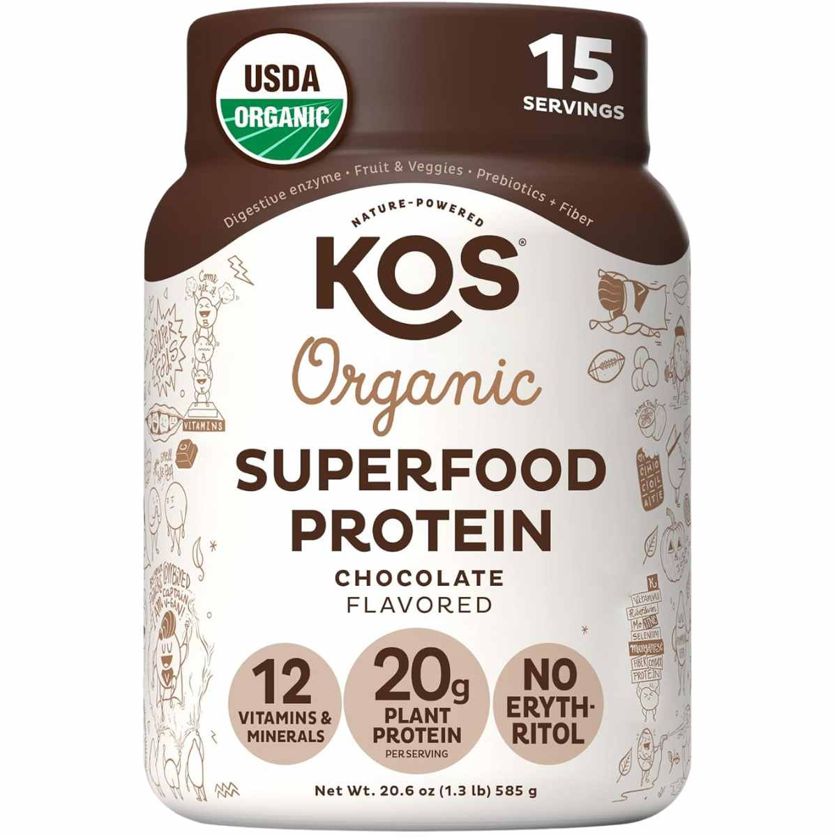 KOS Proteína de superalimento orgánico 20 g - Sabor Chocolate - 585 g - Haz Tu Pedido