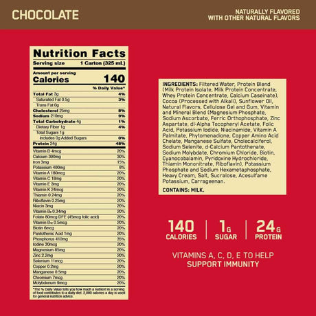 Optimum Nutrition Batido de proteína Gold Standard 24 g - 325 ml - Tabla Nutricional - Haz Tu Pedido