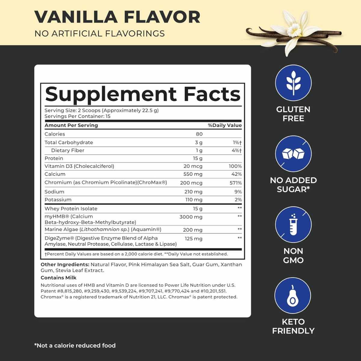 Power Life Proteína de suero de leche - Sabor Vainilla - 337 g - Tabla Nutricional - Haz Tu Pedido