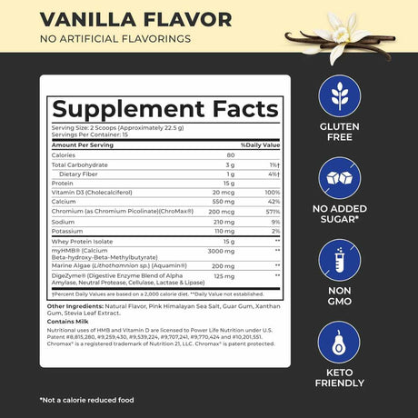 Power Life Proteína de suero de leche - Sabor Vainilla - 337 g - Tabla Nutricional - Haz Tu Pedido