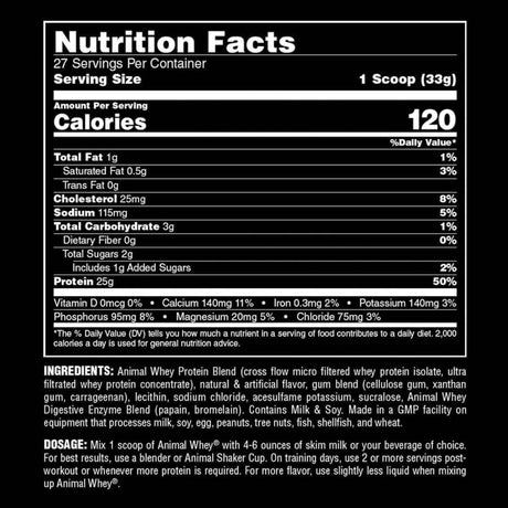 Animal Proteína de Suero de Leche Aislada 25 g - Sabor Fresa - 4 polvo - Tabla Nutricional - Haz Tu Pedido
