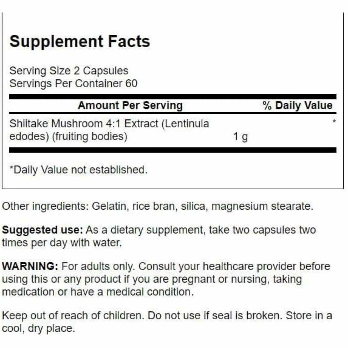 Swanson Extracto de Hongo Shiitake 500 mg - 120 Cápsulas - Tabla Nutricional - Haz Tu Pedido