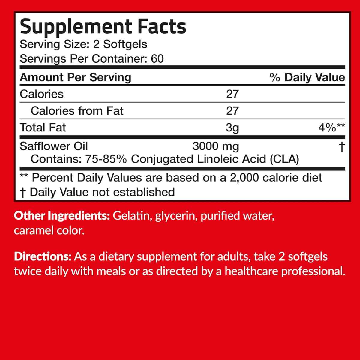 Futurebiotics CLA  3000 mg - 120 Cápsulas Blandas - Tabla Nutricional - Haz Tu Pedido