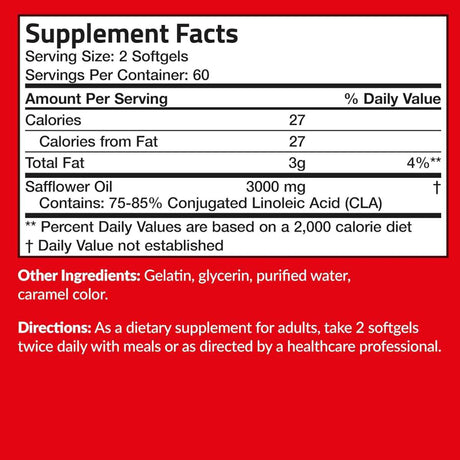 Futurebiotics CLA  3000 mg - 120 Cápsulas Blandas - Tabla Nutricional - Haz Tu Pedido