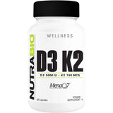 NutraBio Vitamina D3 con K2 5000 IU - 60 Cápsulas Vegetales