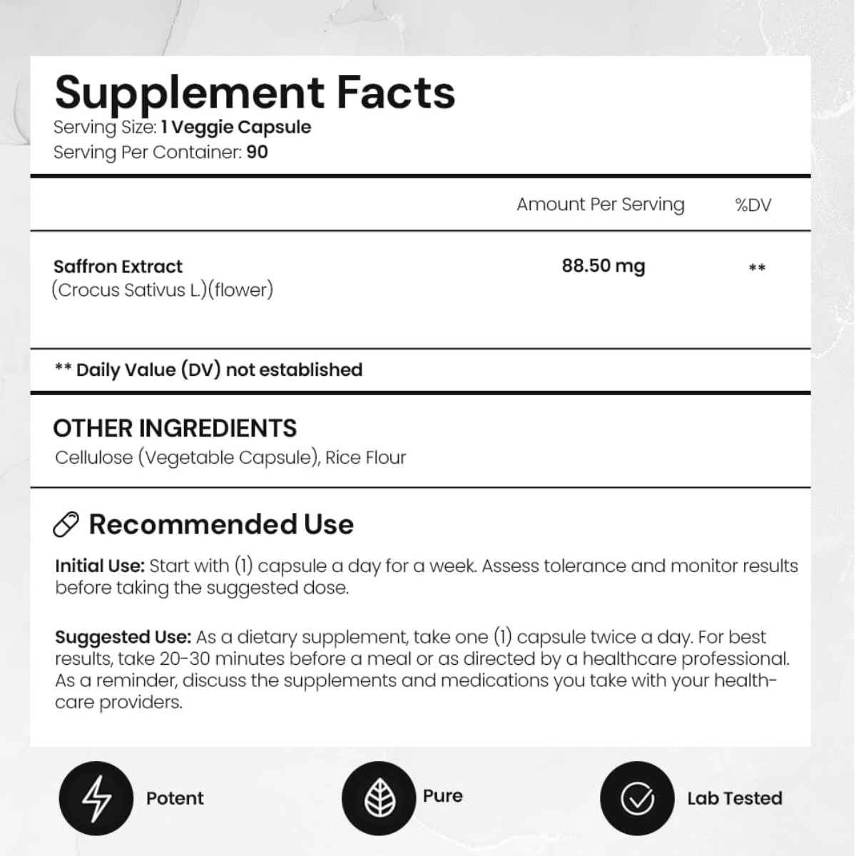 Aceworkz Extracto de Azafrán   - 90 Cápsulas - Tabla Nutricional - Haz Tu Pedido