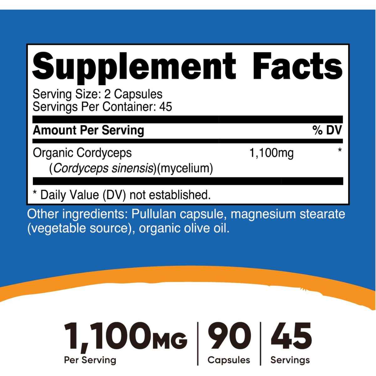 Nutricost Hongo Cordyceps 1100 mg - 90 Cápsulas - Tabla Nutricional - Haz Tu Pedido