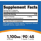 Nutricost Hongo Cordyceps 1100 mg - 90 Cápsulas - Tabla Nutricional - Haz Tu Pedido