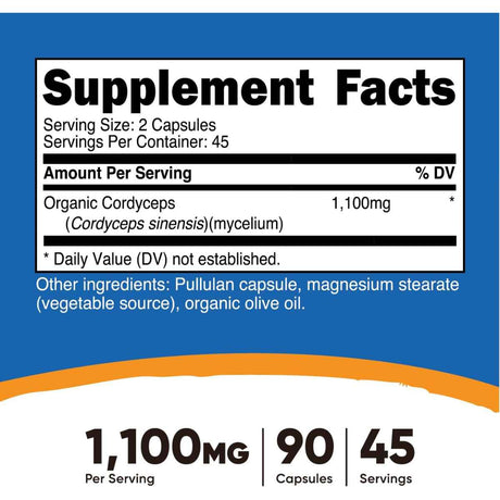 Nutricost Hongo Cordyceps 1100 mg - 90 Cápsulas - Tabla Nutricional - Haz Tu Pedido