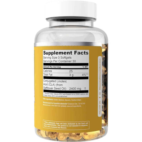 Essential Elements CLA  2400 mg - 90 Cápsulas Blandas - Tabla Nutricional - Haz Tu Pedido