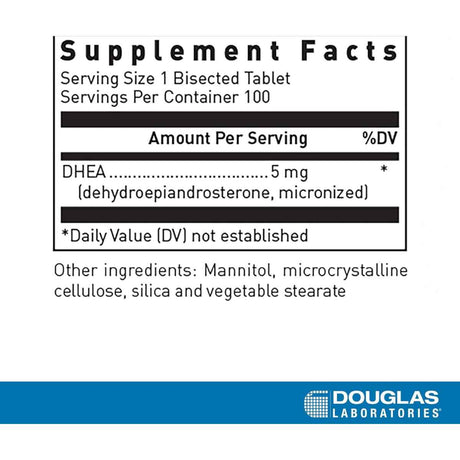 Douglas Laboratories DHEA  5 mg - 100 Tabletas - Tabla Nutricional - Haz Tu Pedido