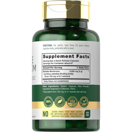  Hongo Shiitake 3000 mg - 200 Cápsulas de Liberación Rápida - Tabla Nutricional - Haz Tu Pedido