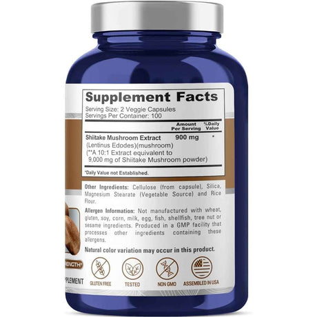 NusaPure Hongo Shiitake 9000 - 200 Cápsulas Vegetarianas - Tabla Nutricional - Haz Tu Pedido