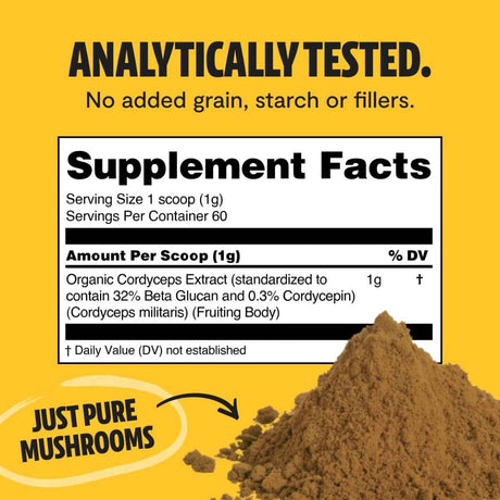 FreshCap Mushrooms Extracto de Hongos Cordyceps - 60 g - Tabla Nutricional - Haz Tu Pedido