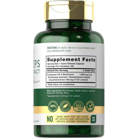 Carlyle Extracto Hongo Cordyceps 1000 mg - 150 Cápsulas de Liberación Rápida - Tabla Nutricional - Haz Tu Pedido