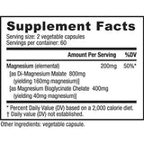 NutraBio Complejo de Magnesio 200 mg - 120 Cápsulas Vegetales - Tabla Nutricional - Haz Tu Pedido