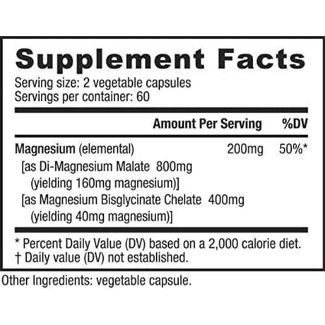 NutraBio Complejo de Magnesio 200 mg - 120 Cápsulas Vegetales - Tabla Nutricional - Haz Tu Pedido