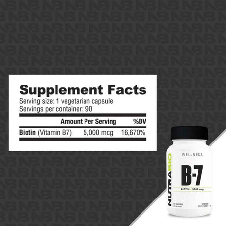 NutraBio Biotina B-7 5000 mcg - 30 Cápsulas Vegetales - Tabla Nutricional - Haz Tu Pedido