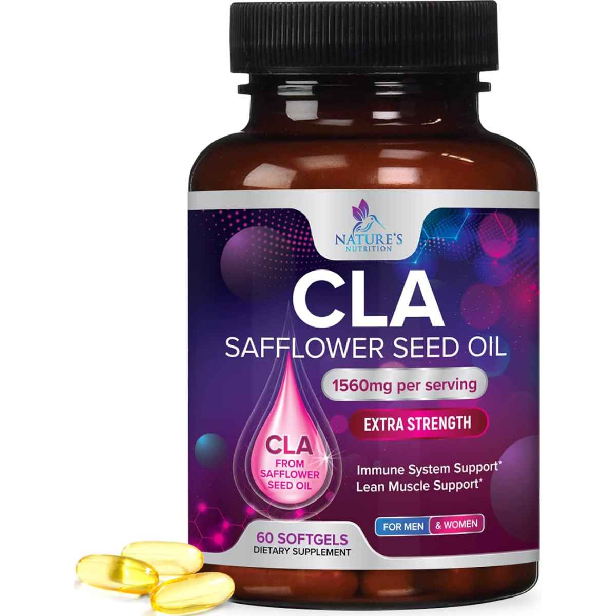 Nature's Nutrition CLA  Ácido Linoleico Conjugado 1560 mg - 60 Cápsulas Blandas - Haz Tu Pedido