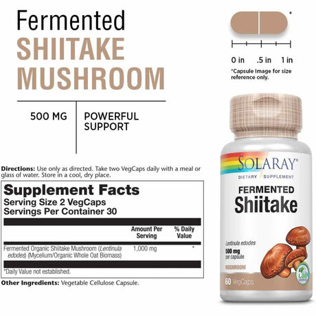Solaray Fermented Shiitake Mushroom 1000 - 60 Cápsulas Vegetales - Tabla Nutricional - Haz Tu Pedido